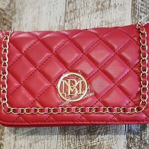Vibrant Red Quilted Clutch with Gold Chain Strap